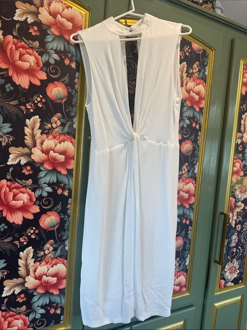 bec + bridge White deep V twist-front and deep V back Midi Dress